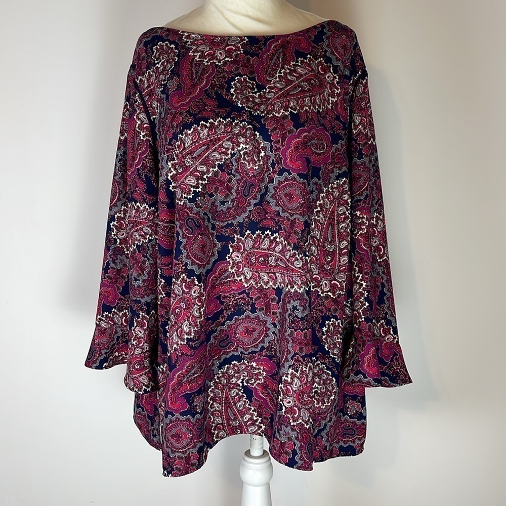 Talbots  PAISLEY THREE-QUARTER PEPLUM SLEEVE CLASSIC Blouse Sz 2X petite